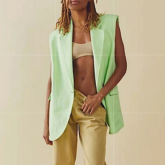 We The Free FP Lime Green Sleeveless Linen Vest Blazer. - Picture 3 of 14